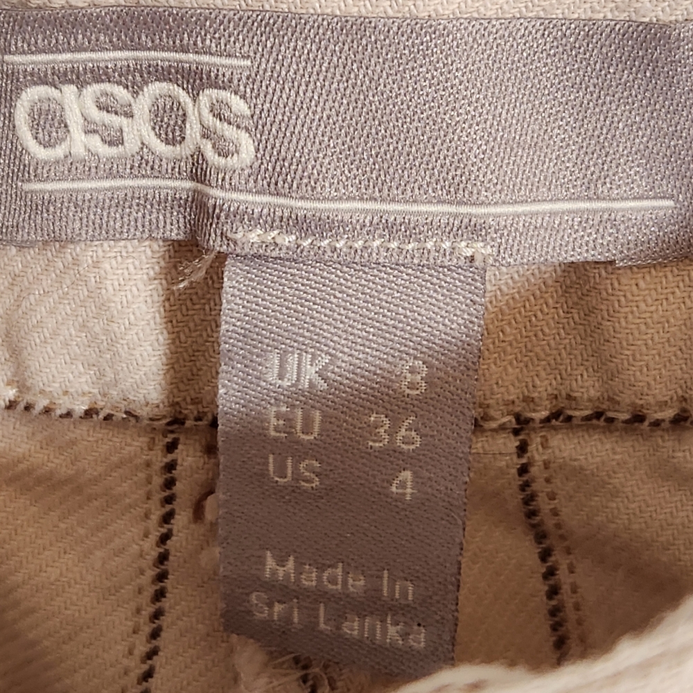 ASOS Women's Vertical Striped Dress Pants Striaght Leg Beige Linen Blend Size 4 - Picture 2 of 9